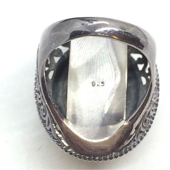 🌹 Vintage Heavy Gold Druzy Stone 925 Sterling Silver Chunky Oxidized Ring - Picture 10 of 11